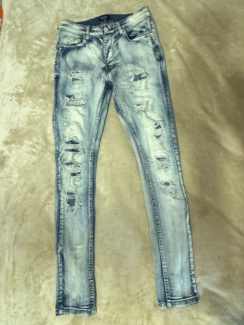 Boohooman Skinny Light Blue Men's Jeans with Embroidered Back Pocket